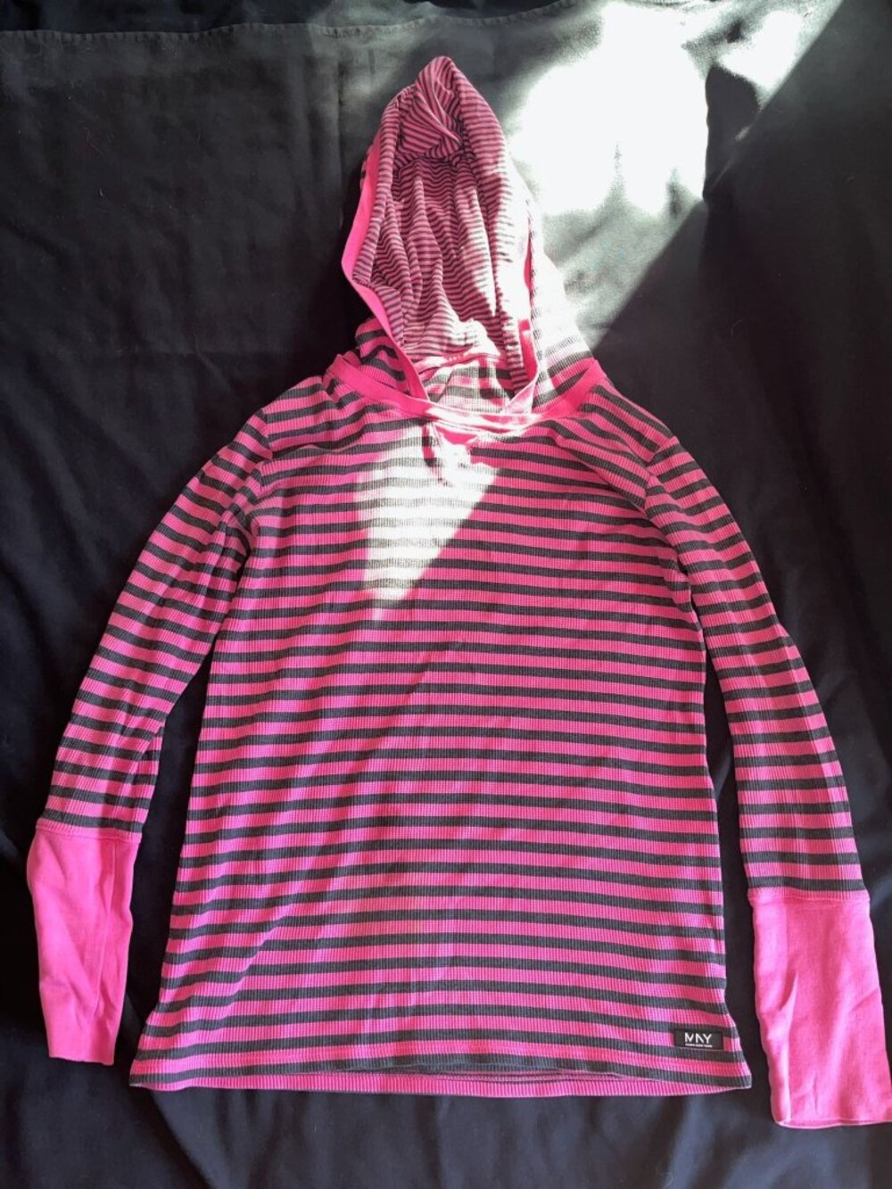 Marc New York Pink & Black Striped Long Sleeve Lightweight Hoodie Top Womens M